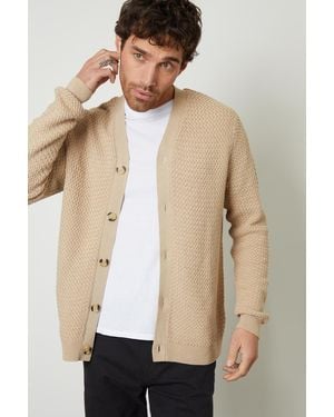 Threadbare Basket Stitch V-Neck Cardigan - Natural