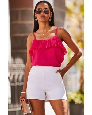 Sosandar Hot Ruffle Detail Cami Top - Red