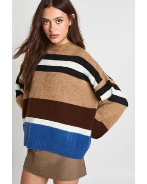 Boohoo Knitted Stripe Wide Sleeve Jumper - Blue