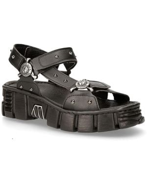 New Rock Vegan Leather Sandals-Bios120-V1 - Black