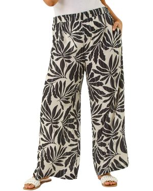 Roman Curve Leaf Print Metallic Wide Leg Trouser - Black