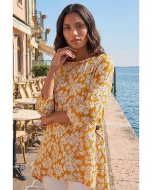Roman Floral Print Pocket Tunic Top - Metallic