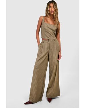 Boohoo Textured Pinstripe Wide Leg Trousers - Natural