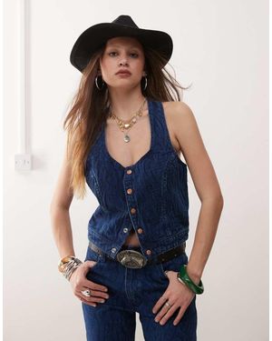 Wrangler Co-Ord Button Front Denim Top With All Over Print - Blue