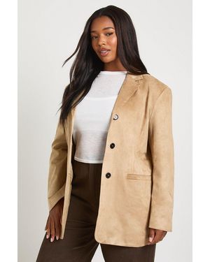 Boohoo Plus Slouchy Suede Boyfriend Blazer - Natural