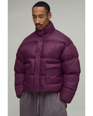 BoohooMAN Boxy Fit Bubble Funnel Neck Puffer - Purple