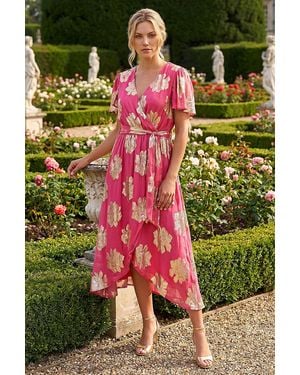Roman Jacquard Midi Wrap Dress - Red