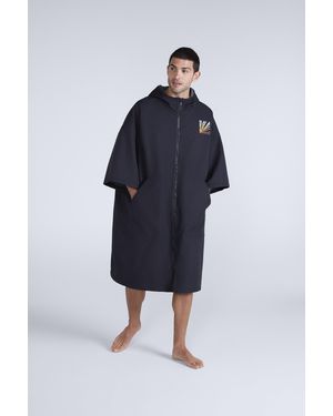 Mountain Warehouse 'Misty' Fleece Lined Parka Waterproof Quick Dry Zip Up Hooded Surf Poncho - Blue