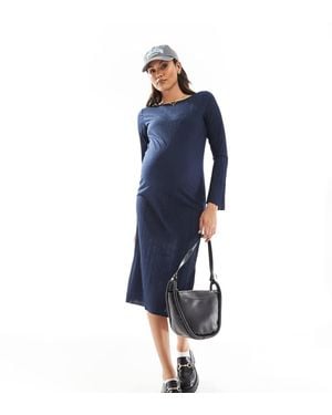 Mama.licious Maternity Long Sleeved Plisse Midi Dress - Blue