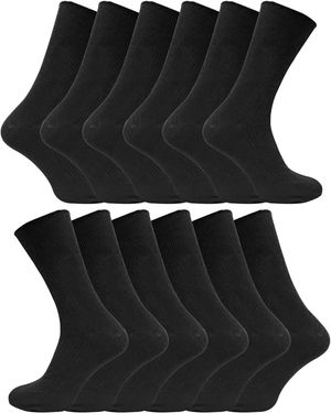 Sock Snob 12 Pair Multipack 100% Cotton Diabetic Friendly Socks - Black