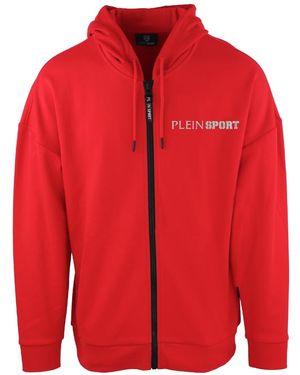 Philipp Plein Logo Op De Rode Hoodie Met Ritssluiting Aan De Achterkant - Rood
