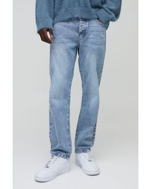 BoohooMAN Straight Rigid Washed Jeans - Blue