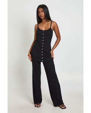 Boohoo Straight Leg Rib Trouser - Blue