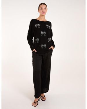 Blue Vanilla Embellished Bows Knitted Jumper - Black