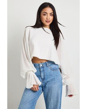 Boohoo Chiffon Tie Cuff Cape Top - Blue