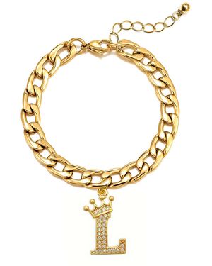 The Jewellery Stockroom Plated Crystal Letter Charm Curb Bracelet - Metallic