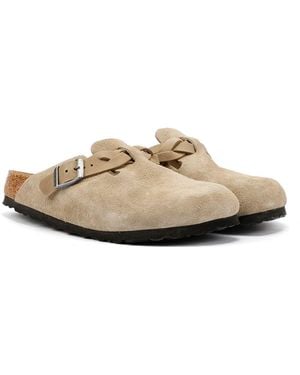 Birkenstock Boston Braided Taupe Suede Narrow Fit Clogs - White