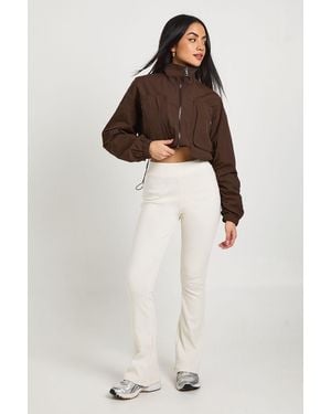 Boohoo Ribbed Flare Leggings - Natural