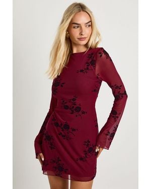 Boohoo Devore Flare Sleeve Mini Dress - Red