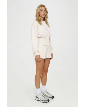 Boohoo Cinched Waist Button Through Sweatshirt Short Tracksuit - White