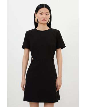 Karen Millen Compact Stretch Essential Waist Tab Detail Tailored Mini Dress - Black