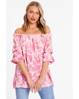 Quiz Giraffe Print Bardot Top - Pink