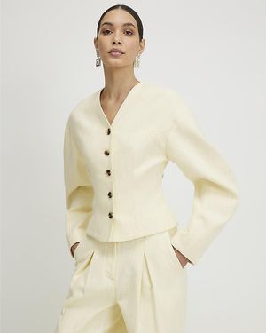 River Island Jacket Linen Look Cocoon Sleeve Seamed Cotton - Natural