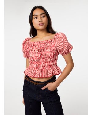Pink Vanilla Gingham Check Ruched Top - Red