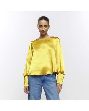 River Island Blouse Satin Long Sleeve - Yellow