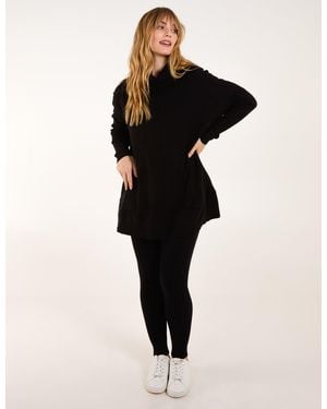 Blue Vanilla Ribbed Leggings & Cowl Neck Jumper Set - Black
