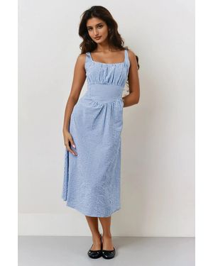 In The Style Gingham Milkmaid Maxi Dress Cotton - Blue