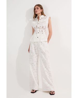 Karen Millen Tall Cutwork Woven Straight Leg Trouser - Natural