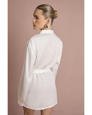 Boohoo Bridal 'Bride' Satin Embroidered Short Robe - Natural