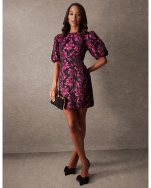 Blue Vanilla Luxe Puff Sleeve Jacquard Mini Dress - Brown
