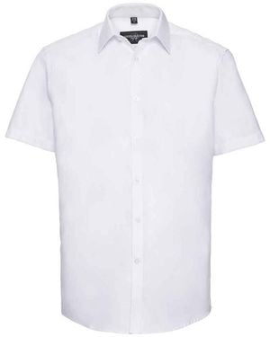 Russell Collection Herringbone Short-Sleeved Formal Shirt - White