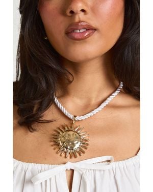 Boohoo Statement Rope Sun Pendant Necklace - Natural