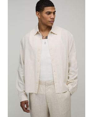 BoohooMAN Oversized Boxy Long Sleeve Linen Blend Shirt - Natural