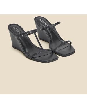Sosandar Leather Square Toe Strappy Wedged Mules - White
