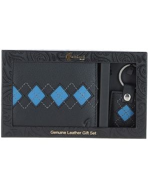 Gabicci '305' Real Leather Wallet & Key Ring Gift Set - Blue