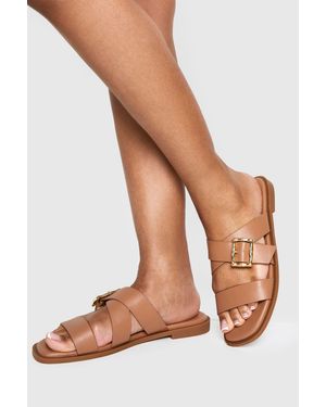 Boohoo Buckle Detail Cross Strap Sandals - Natural