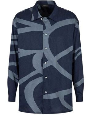 Emporio Armani Abstract Cotton Long-Sleeved Shirt - Blue