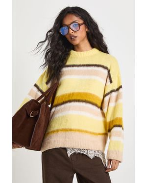 Boohoo Crew Neck Super Soft Stripe Knitted Jumper - Yellow