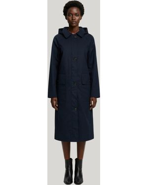 Elle Waxed Cotton Long Coat - Blue