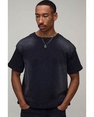 BoohooMAN Oversized Boxy Stretch Denim T-Shirt - Blue