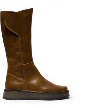 Fly London Leather High Pull On Long Boots - Brown