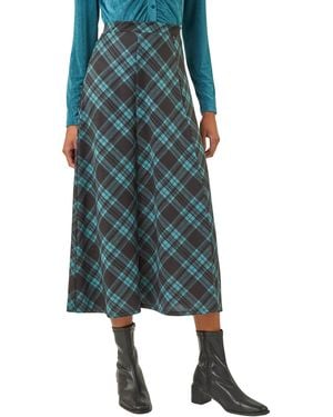 Roman Panelled Check Midi Skirt - Green
