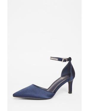 Quiz Satin Diamante Strap Court Heels - Blue