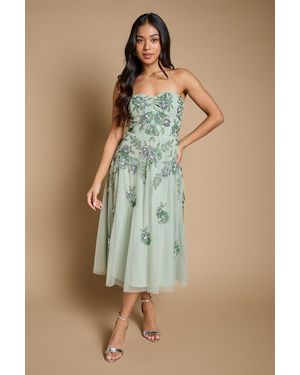 Oasis Petite Premium Trailing Floral Embellished Bandeau Midi Dress - Green