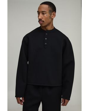 BoohooMAN Oversized Boxy Scuba Henley Sweatshirt - Black