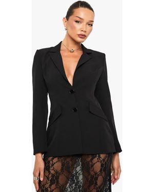 Boohoo Shoulder Pad Backless Blazer - Black